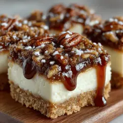 The Nutty Delight Pecan Pie Cheesecake Bars are a culinary masterpiece that brings together the rich traditions of two beloved desserts: the classic pecan pie and the creamy cheesecake. As you take a bite of these bars, you’ll experience the best of both worlds: a smooth, velvety cheesecake layer complemented by a crunchy pecan topping, all resting on a buttery, crumbly crust. These bars are not just a treat; they are an experience, perfect for any occasion—be it holiday gatherings, family celebrations, or a cozy night at home indulging in sweet delights.