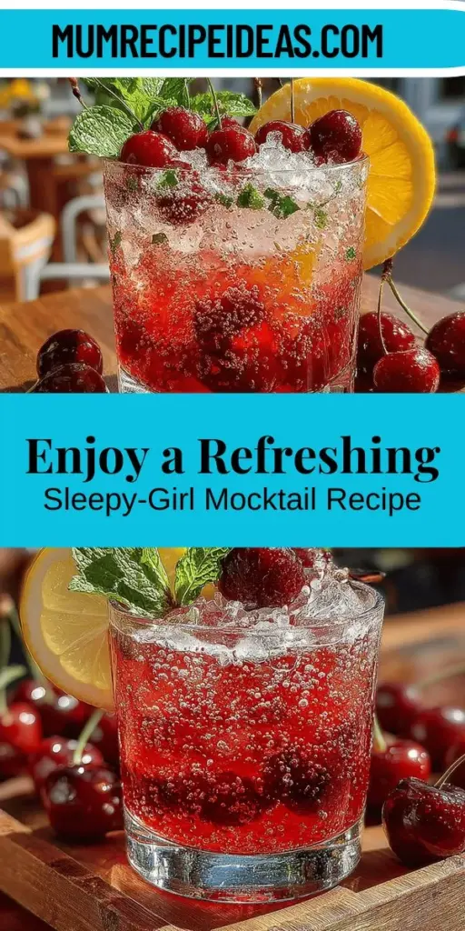 Discover the soothing allure of the Sleepy-Girl Mocktail, a delightful cherry beverage designed for relaxation. This refreshing, non-alcoholic drink combines tart cherry juice, sparkling water, and a zesty hint of lemon, creating a perfect blend of flavors. Ideal for any time of day, it's packed with health benefits like improved sleep quality and hydration. Elevate your gatherings or cozy nights in with this vibrant drink, garnished to perfection. Cheers to tranquility!