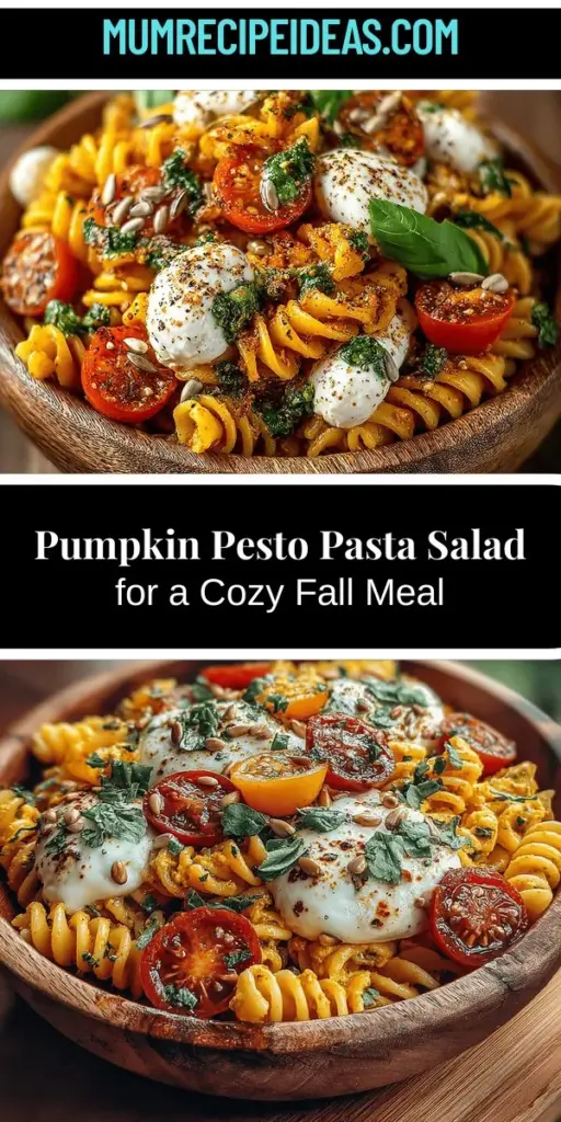 Embrace the flavors of fall with this vibrant Pumpkin Pesto Pasta Salad, featuring whole wheat pasta, creamy pumpkin, and fresh basil. Packed with nutrients, it makes a perfect light meal or side dish for gatherings. The rich combination of ingredients creates a delightful blend of flavors and textures, making it a versatile choice for any occasion. Prepare it for picnics, holiday feasts, or simply as a wholesome dinner option. Enjoy the taste of autumn!