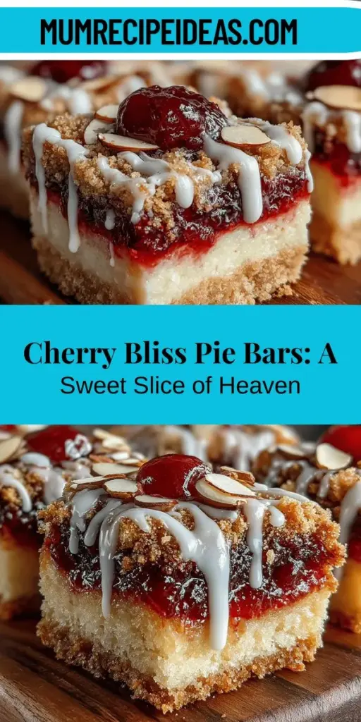Discover the delightful world of Cherry Bliss Pie Bars with Almond Glaze. These scrumptious bars feature a luscious cherry filling nestled in a buttery crust, topped with a smooth almond glaze that adds a perfect finish. Perfect for any occasion, from summer picnics to cozy nights in, these treats are easy to prepare and visually stunning. Follow along for a step-by-step guide to make these indulgent dessert bars that are sure to impress family and friends. Enjoy the vibrant flavors and beautiful presentation with every bite!