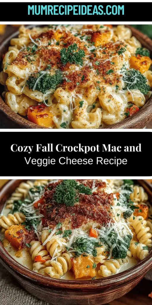 Fall into comfort this season with a Cozy Autumn Crockpot Mac and Veggie Cheese! This delightful dish combines classic mac and cheese with wholesome seasonal vegetables like butternut squash and broccoli, creating a creamy, nutritious meal perfect for family gatherings or cozy nights. With the convenience of crockpot cooking, you can set it up and forget about it, returning home to the inviting aroma of warmth and comfort. Ideal for busy days, this recipe embraces the flavors of autumn while ensuring everyone enjoys a heartwarming, delicious meal. Try it out and indulge in a bowl of pure joy!