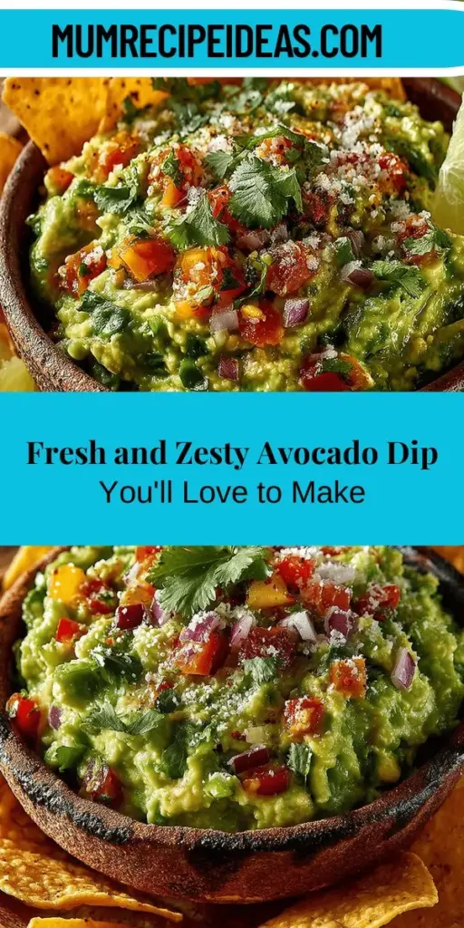 Discover the vibrant world of Zesty Avocado Delight, a deliciously fresh dip packed with health benefits! This easy-to-make recipe celebrates avocados, rich in healthy fats and nutrients, perfectly balanced with zesty lime, crunchy red onion, and a touch of heat from jalapeño. Ideal for any gathering or a healthy snack, it pairs perfectly with tortilla chips or fresh veggies. Explore the simplicity and tastiness of this delightful dish, and enjoy a burst of flavor with every bite!