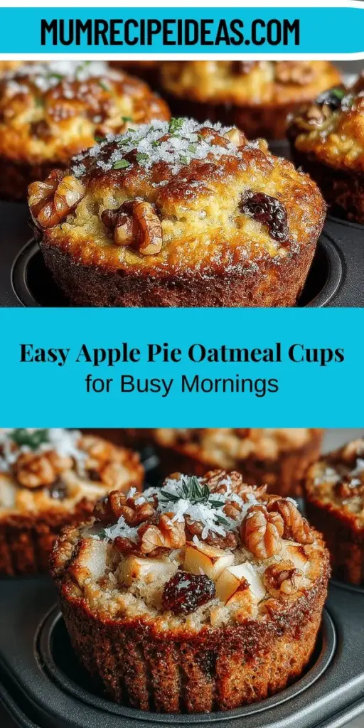 Start your mornings right with these delicious Apple Pie Oatmeal Cups! Perfect for those busy days, these nutritious and portable snacks bring the comforting flavors of apple pie into a healthy breakfast option. Made with rolled oats, fresh apples, and warm spices, these cups are versatile enough to cater to different dietary preferences, whether vegan or gluten-free. Super easy to prepare, you can enjoy them fresh or meal prep for the week ahead. Discover how to create this delightful recipe and enjoy a wholesome start to your day!