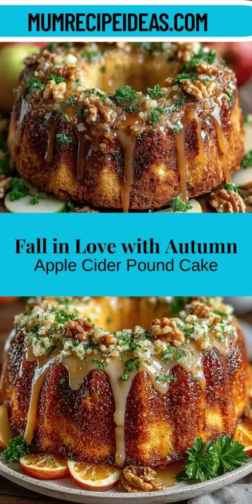 Experience the essence of fall with the Autumn Bliss Apple Cider Pound Cake. This delightful dessert blends the sweet and tart flavors of fresh apples with warm spices, creating a cozy treat perfect for family gatherings or a quiet evening at home. The use of apple cider ensures a moist texture, while the option to customize with nuts or different apple varieties keeps each bite unique. Embrace the comforting aromas of autumn baking and enjoy this seasonal favorite!