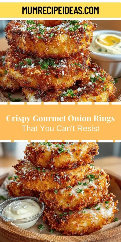 Discover the joy of making Crispy Gourmet Onion Rings with this easy-to-follow recipe. Featuring sweet onions, a flavorful batter, and a delightfully crunchy coating, these onion rings are perfect as a snack or a side dish. This guide covers everything from selecting the best ingredients to frying techniques, ensuring you achieve that perfect crispiness. Don't forget to whip up a tangy dipping sauce to elevate your experience. Perfect for casual gatherings or movie nights, these homemade onion rings will impress everyone!