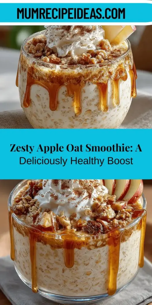 Discover the refreshing Zesty Spiced Apple Oat Smoothie, perfect for a nutritious breakfast or snack. This delightful blend combines sweet apples, hearty oats, and aromatic spices, creating a creamy, satisfying drink that fuels your body and pleases your palate. Packed with fiber and vitamins, it aids digestion and promotes lasting energy. Customize it to fit your taste with various fruits, nut butters, and toppings for a nutritious twist. Enjoy this healthy treat any time of day!