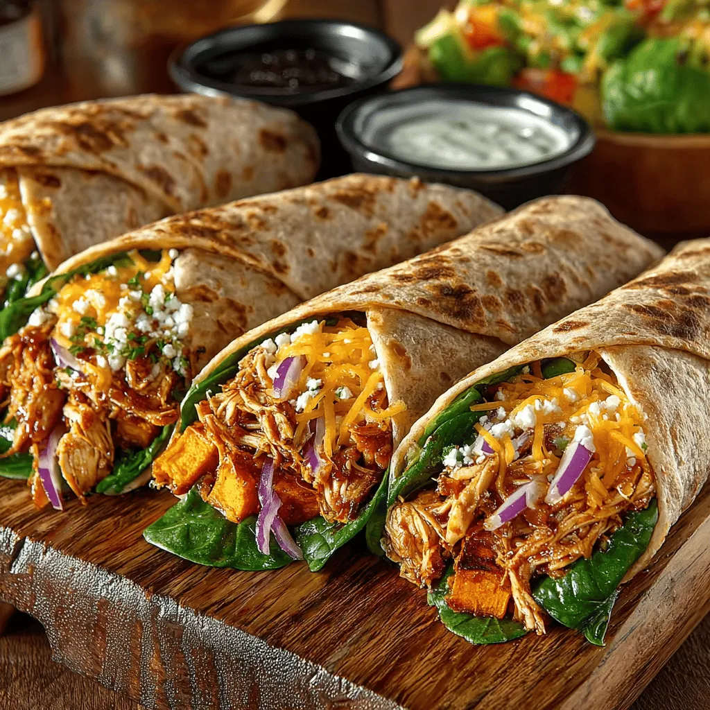 In the hustle and bustle of modern life, finding meals that are both satisfying and nutritious can be a challenge. Enter BBQ Bliss Wraps—a delightful fusion of flavors that brings together tender, savory shredded chicken, the natural sweetness of roasted sweet potatoes, and a vibrant medley of fresh vegetables, all enveloped in a wholesome whole wheat tortilla. This recipe is not just a feast for the taste buds; it's a balanced option that can elevate your lunch or dinner game, making it perfect for busy weekdays or casual gatherings with friends and family.