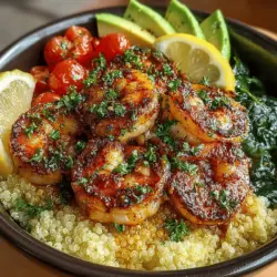 If you’re looking for a dish that combines vibrant flavors with nutritional benefits, the Zesty Lemon Garlic Shrimp and Quinoa Bowl is an excellent choice. This recipe brings together succulent shrimp sautéed in a zesty lemon-garlic marinade, served over a fluffy bed of quinoa and topped with fresh greens and creamy avocado. It’s a dish that not only pleases the palate but also nourishes the body, making it a perfect option for a healthy meal.