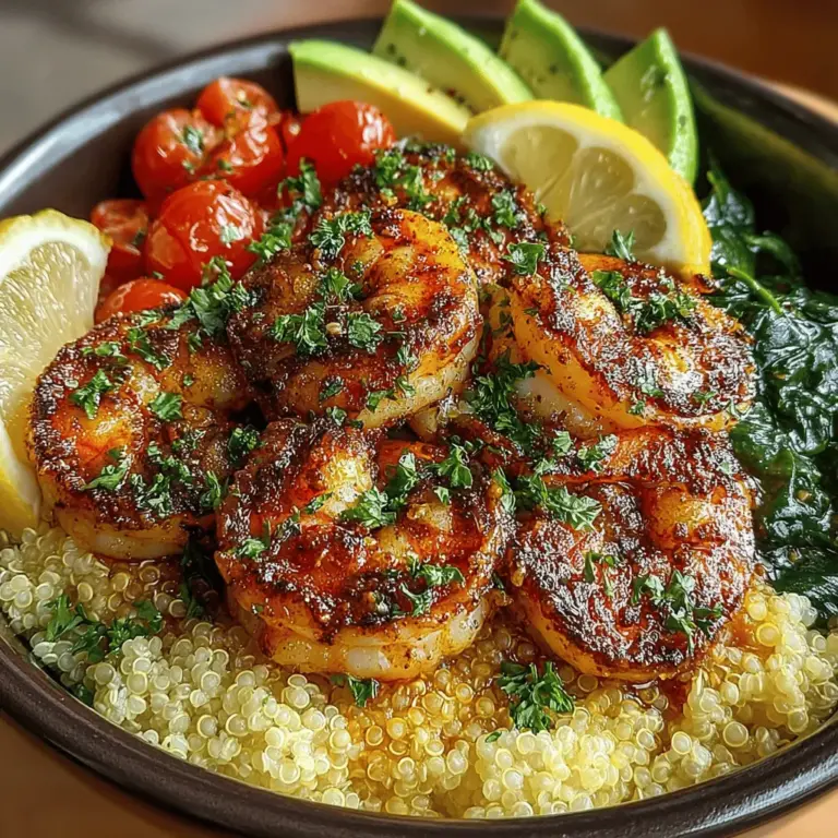 If you’re looking for a dish that combines vibrant flavors with nutritional benefits, the Zesty Lemon Garlic Shrimp and Quinoa Bowl is an excellent choice. This recipe brings together succulent shrimp sautéed in a zesty lemon-garlic marinade, served over a fluffy bed of quinoa and topped with fresh greens and creamy avocado. It’s a dish that not only pleases the palate but also nourishes the body, making it a perfect option for a healthy meal.
