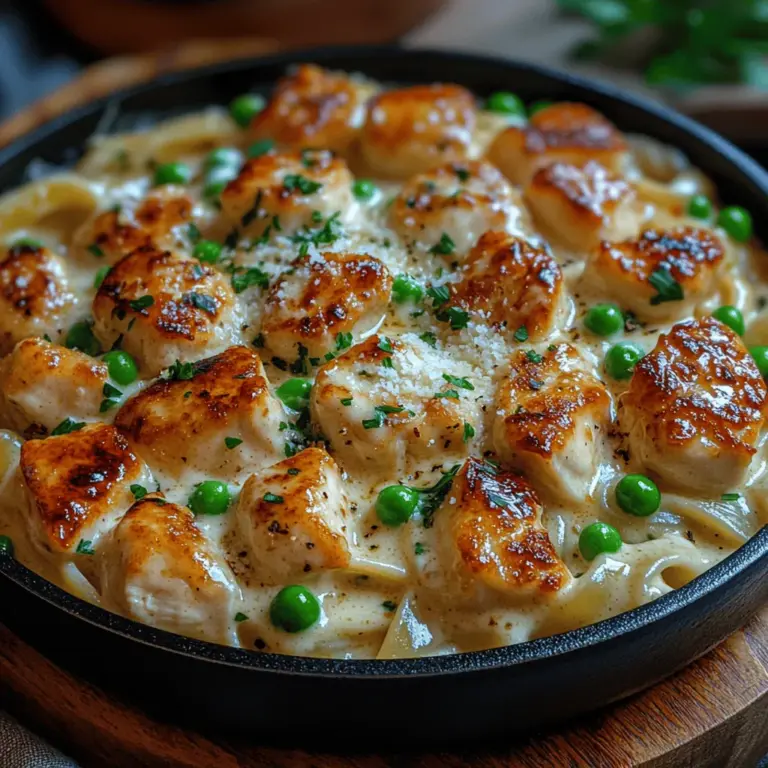 When it comes to comfort food, few dishes rival the creamy richness of Chicken Alfredo. This beloved Italian-American classic combines tender chicken, luscious fettuccine, and a velvety Alfredo sauce that’s simply irresistible. The addition of sweet peas not only enhances the dish's flavor profile but also adds a burst of color and nutrition. In a world where time is often scarce, the Creamy Chicken Alfredo Skillet with Peas has emerged as a go-to recipe for families seeking a quick, satisfying meal that doesn’t compromise on taste.
