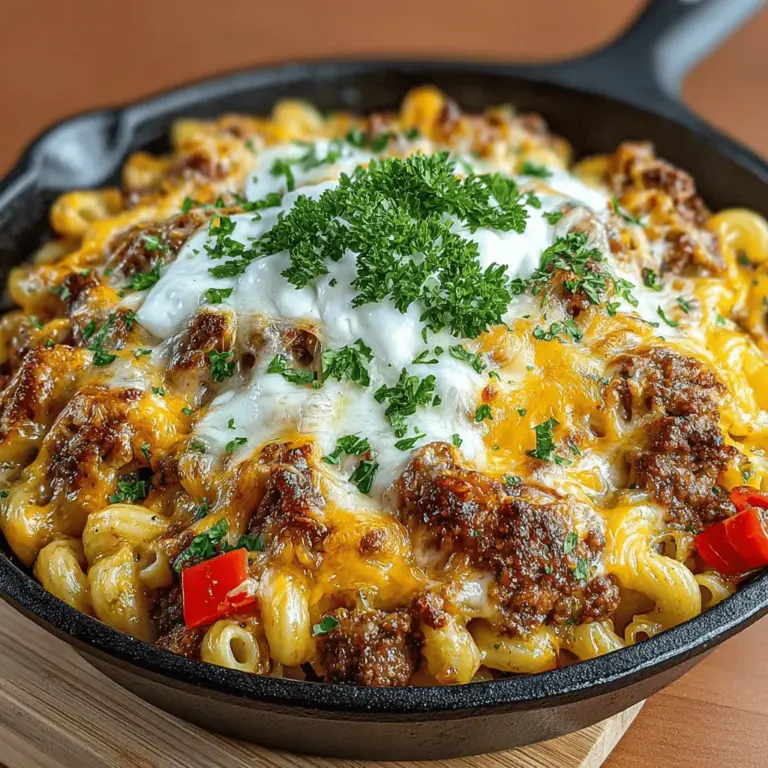 When it comes to weeknight dinners, nothing beats a dish that combines comfort, convenience, and mouthwatering flavors. Enter the One-Pan Cheesy Beef & Mac Delight. This recipe is a delightful fusion of seasoned ground beef, creamy cheddar cheese, and al dente macaroni, all cooked together in one pan. It’s not just a meal; it’s an experience that brings warmth and satisfaction to your dinner table, making it the perfect option for busy families and individuals alike.