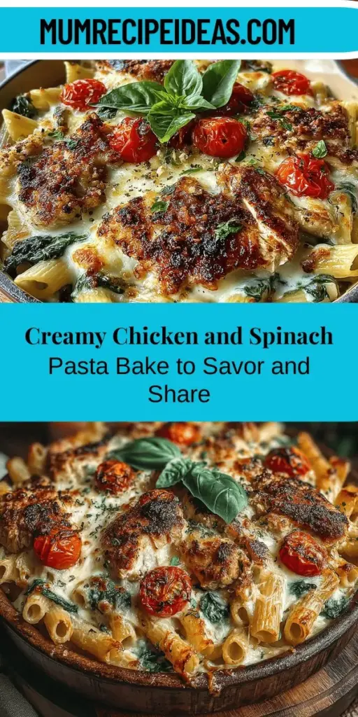 Discover the comforting delight of Creamy Chicken and Spinach Pasta Bake. This easy-to-make casserole combines tender chicken, vibrant spinach, and pasta all enveloped in a rich, creamy sauce, creating a harmonious blend of flavors. Perfect for family dinners or gatherings, it’s customizable to fit dietary preferences and can be prepared ahead of time. Enjoy the mouthwatering aroma and satisfying flavors that are sure to impress everyone at the table. Elevate your cooking with this delicious heartwarming dish!