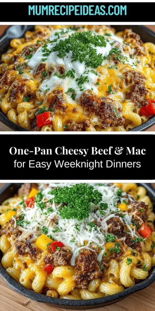 Looking for a quick and tasty weeknight meal? Try this One-Pan Cheesy Beef & Mac Delight! This delicious recipe combines seasoned ground beef, creamy cheddar cheese, and perfectly cooked macaroni, all made in one pan for easy cleanup. Packed with flavor and nutrients from fresh vegetables and spices, it's a comforting dish that's perfect for busy families. Enjoy a satisfying dinner with minimal effort and maximum taste in under 30 minutes.