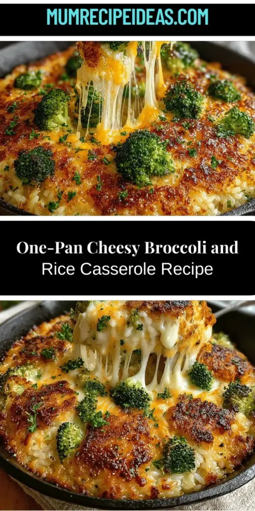 Savor the delightful flavors of this One-Pan Cheesy Broccoli and Rice Casserole, where convenience meets nutrition. This hearty dish combines fresh broccoli with creamy cheeses for a comforting meal that’s easy to prepare and clean up. Packed with vitamins and fiber, it’s not just delicious but also a healthy alternative for your family dinners. Perfect as a main dish or a side, it guarantees satisfaction in every bite.