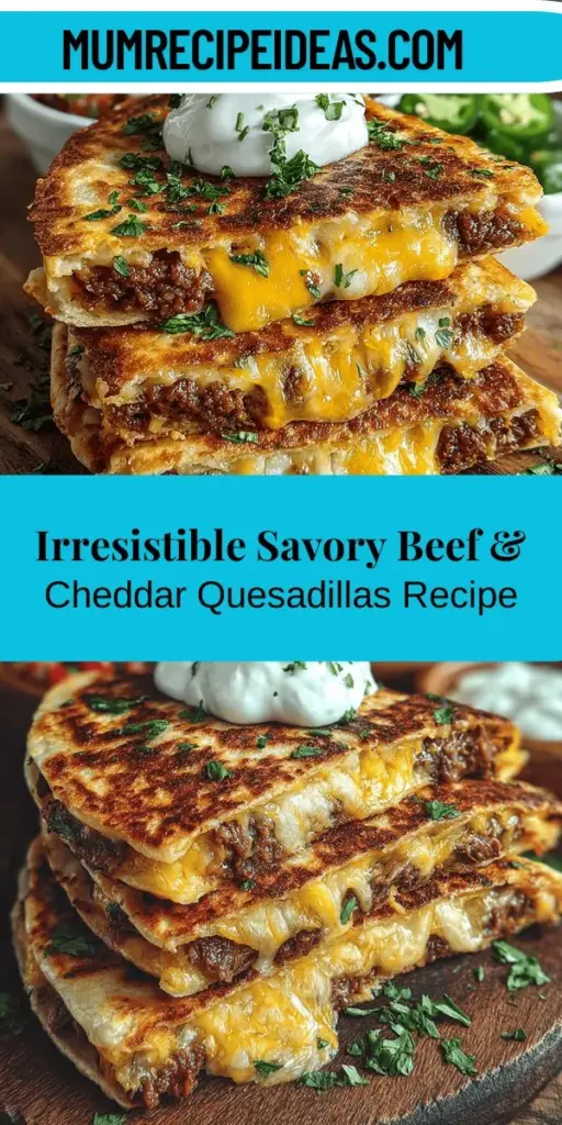 Discover the delicious world of Savory Beef & Cheddar Quesadillas, a perfect dish for family gatherings or quick weeknight dinners. Featuring seasoned ground beef enveloped in crispy tortillas and melted cheddar cheese, this recipe offers endless customization options, from adding veggies to adjusting spices. With their approachable preparation, rich flavors, and delightful textures, these quesadillas are sure to become a favorite at your table, satisfying even the pickiest eaters.