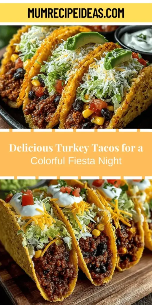 Discover the vibrant world of Tasty Turkey Tacos Fiesta, a delicious and nutritious take on classic tacos. Made with lean ground turkey, a colorful array of fresh vegetables, and a robust blend of spices, these tacos deliver on flavor without compromising health. Enjoy the satisfying crunch of your choice of taco shell and personalize your meal with an array of toppings. Perfect for gatherings or a quick weeknight dinner, this recipe will bring a fiesta of tastes to your table.