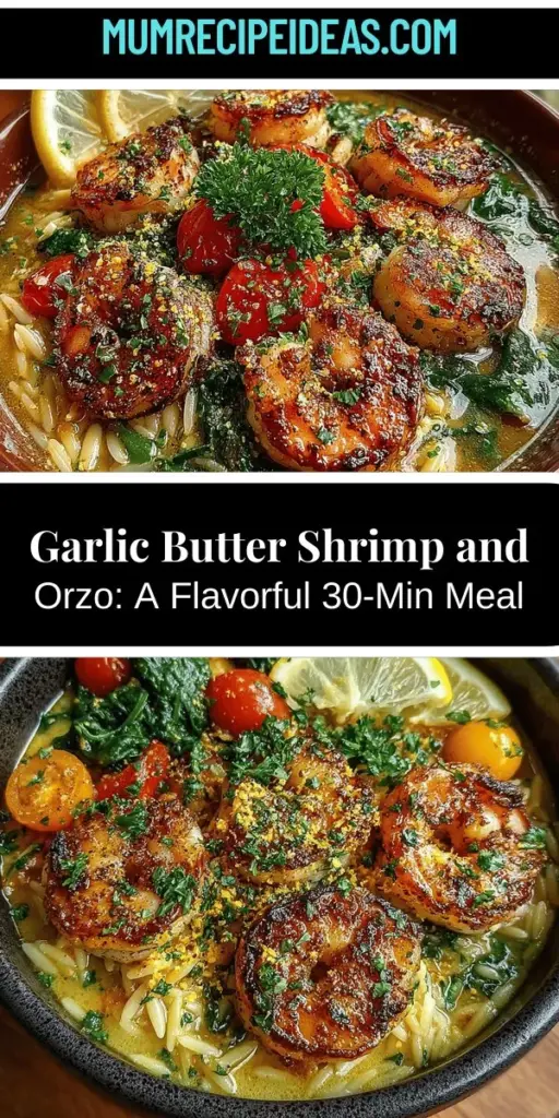 Discover the delightful world of Garlic Butter Shrimp and Orzo Delight, a vibrant dish that masterfully blends succulent shrimp, tender orzo pasta, and fresh ingredients. Perfect for a quick yet elegant meal, this dish can be prepared in just 30 minutes, showcasing rich flavors and a satisfying texture. With fresh spinach, juicy cherry tomatoes, and a luscious garlic butter sauce, it's both nutritious and a feast for the senses. Elevate your culinary skills with this fantastic recipe!