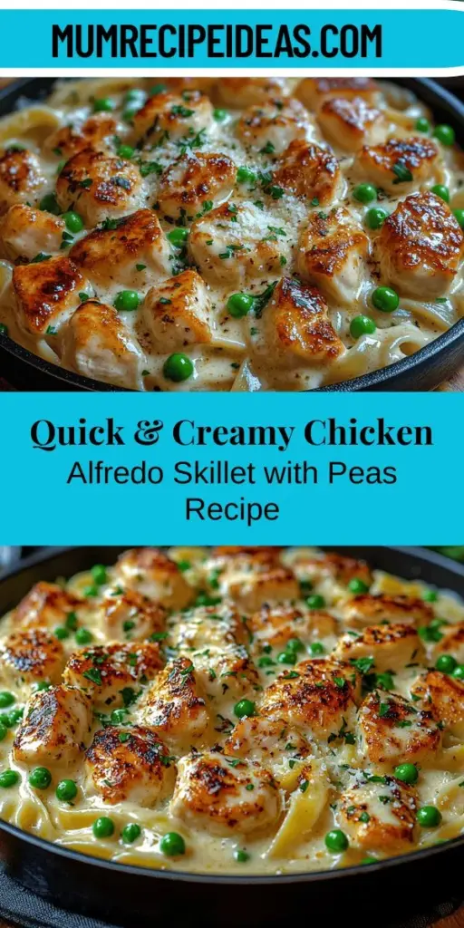 Dive into comfort food bliss with this Creamy Chicken Alfredo Skillet with Peas! This quick and satisfying meal combines tender chicken, fettuccine, and a velvety Alfredo sauce enriched with sweet peas. Perfect for busy weeknights, this one-pan dish simplifies cooking and cleanup while delivering rich flavors that appeal to the whole family. Experience the perfect blend of indulgence and nutrition that makes dinner a delight with this go-to recipe!