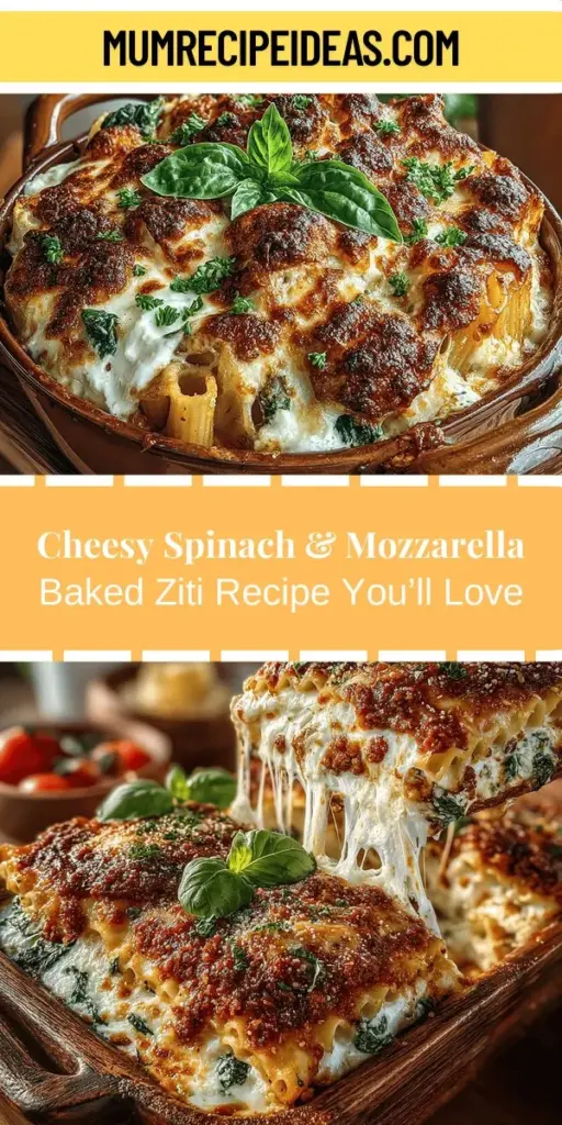 Discover a comforting twist on a classic favorite with Spinach & Mozzarella Baked Ziti Delight. This recipe blends tender ziti pasta with fresh spinach, savory marinara, and a delicious mix of ricotta, mozzarella, and Parmesan cheeses. Perfect for family dinners or special occasions, this dish not only satisfies your cravings but also adds a healthy boost with nutrient-rich ingredients. Dive into the step-by-step guide to create this delicious pasta bake that’s sure to be a hit at your table.