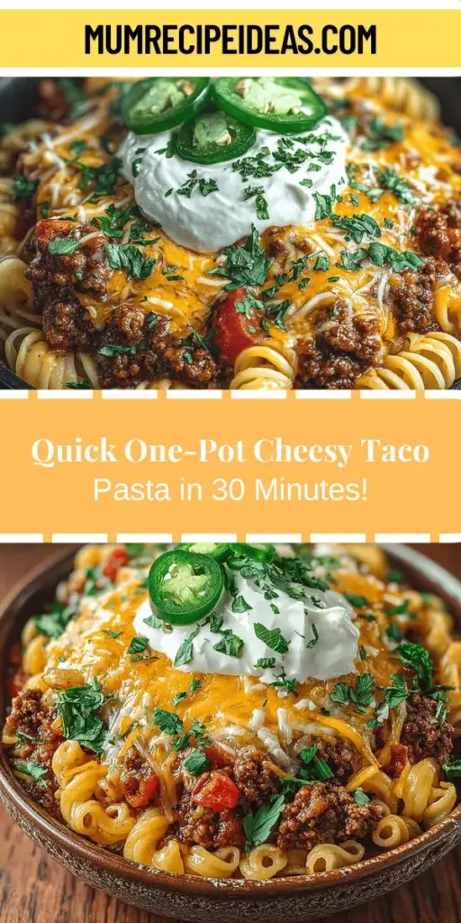 Discover the delicious simplicity of One-Pot Cheesy Taco Pasta! This comforting dish marries the flavors of classic tacos with creamy pasta for a satisfying meal ready in under 30 minutes. Perfect for busy weeknights or gatherings, it offers minimal cleanup and maximum flavor. Packed with protein-rich ground meat, aromatic garlic and onions, and cheesy goodness, this recipe is sure to become a family favorite. Give it a try for a cozy dinner that everyone will love!